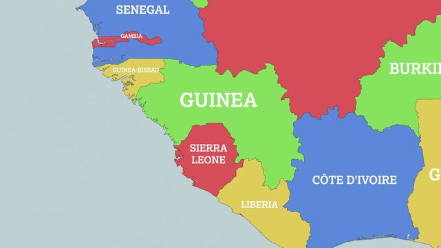 2D Colored Political World Map with a zoom of the Guinea and Neighbors