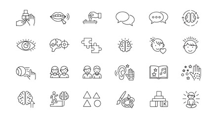 Line Icon Set of Brain, Therapy, Education, Creativity and Mindfulness Symbols