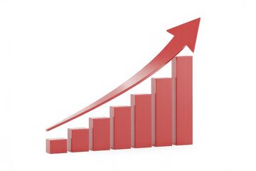 Red 3D bar graph with upward trend arrow chart