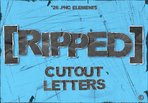 Ripped Letters Set. Torn Alphabet Paper Pieces Overlays. Isolated Elements on Transparent Background
