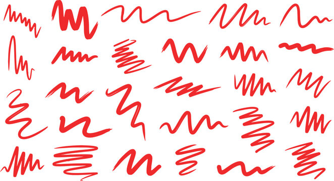 Collection of red squiggly lines on white background