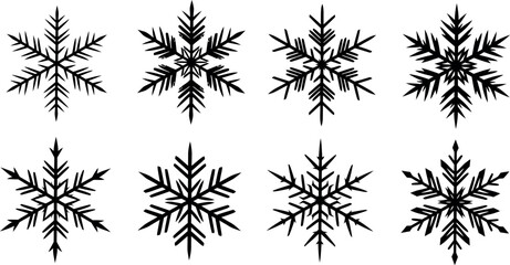 Obraz premium Collection of eight unique black snowflakes on white background