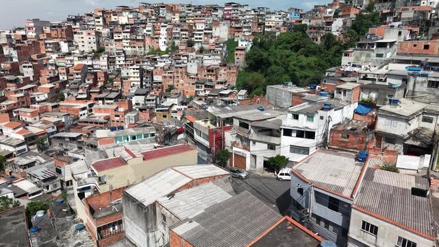 Aerial view of low-income housing in a favela on Vila Galv&atilde;o, the outskirts of Greater S&atilde;o Paulo - Guarulhos, S&atilde;o Paulo, Brazil