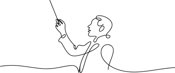 continuous line drawing of orchestra conductor. single line drawing of orchestra leader's hand holding baton. one line Icon drawing © Nargis