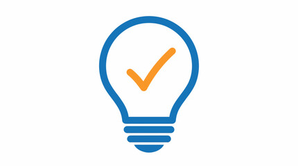 Fototapeta premium Blue line art lightbulb with orange checkmark symbolizing approved ideas, innovation, creativity, and smart solutions.