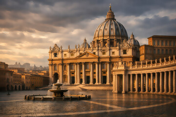 Fototapeta premium Fragment of Basilica of St. Peter in the Vatican and column on Saint Peters square in Vatican