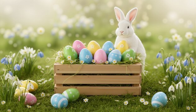 Spring Easter box with colored eggs
