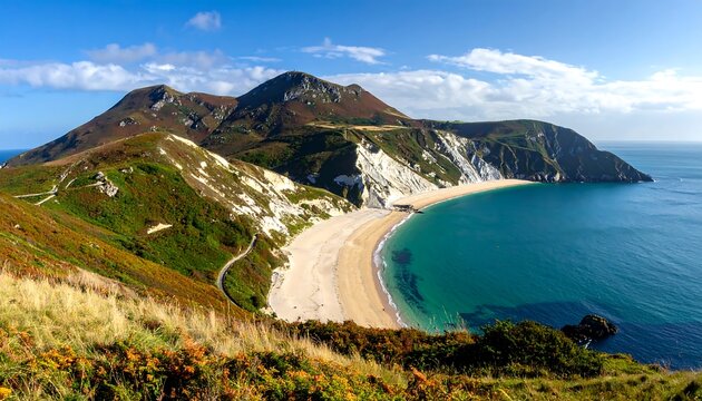 Spectacular coastal scenery at Three Cliffs Bay, Gower Peninsula, Wales.
