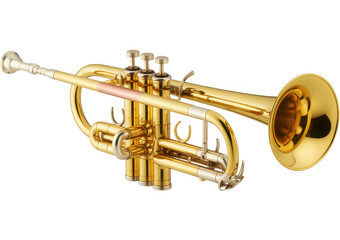 Fototapeta premium Shiny Gold Trumpet on White Background musical instrument