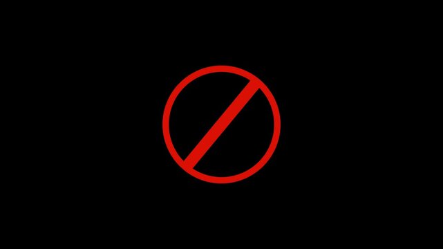 International prohibition mark. Ban forbidden sign. Traffic pictogram of Crossed out red circle. Warning, stop or no entry forbidden red circle and line symbol icon.HD video animation.