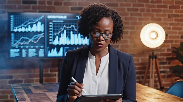 Businessman writes strategy on whiteboard at meeting. Professional businessman leads presentation for team. Man explains planning idea. Meeting team watches presentation on office whiteboard.