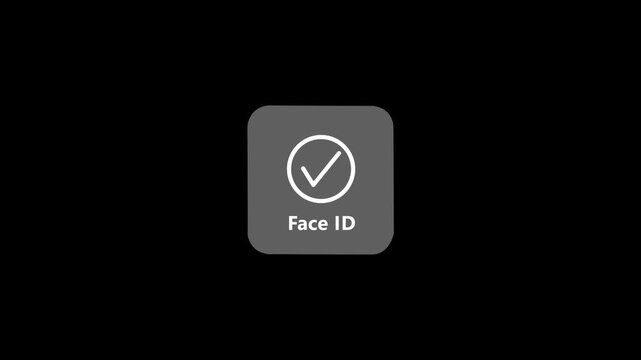 Abstract mobile phone face ID unlock Icon animation on black background. Unlocking by face id motion animation. Biometric security concept.4k video animation.