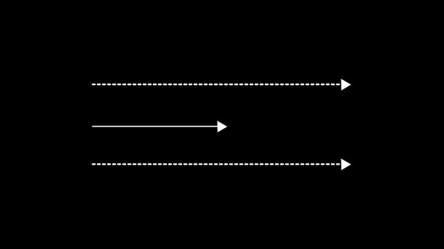 Black straight arrows animation. Reveal and hide animation of solid, dashed, and dotted arrows. Isolated on a white background. Glowing arrow animation.HD video animation.