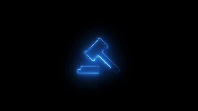 neon lune Gavel, law neon icon. Elements of Law Justice set. Simple icon for websites, web design, mobile app, info graphics.4k motion video.on a black backgraund.