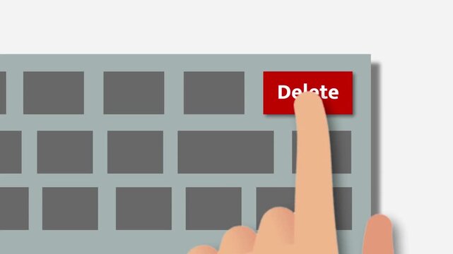 Vector illustration of a hand pressing delete button on a computer keyboard
