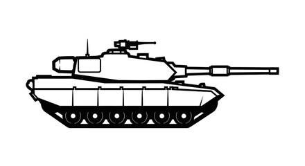 Heavy military tank with a rotating turret and long barrel, symbolizing war and defense on an isolated white background. © baedowi