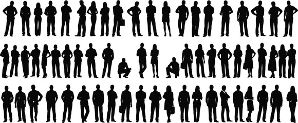 Human silhouettes collection, diverse people poses, casual and professional stances, body language vector art, standing figures design, posture illustration, lifestyle concept © Creative Crave