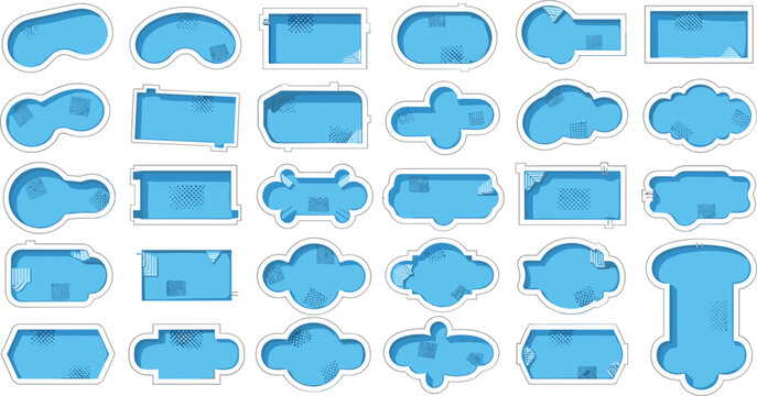 Swimming pool top view collection flat vector icon set with different pool shapes for resort hotel backyard design