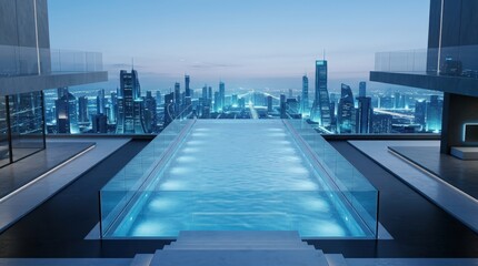 Fototapeta premium Abstract Render of Rooftop Infinity Pool Merging Seamlessly with City Skyline