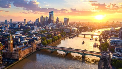 London Skyline at Sunset - A Vibrant Cityscape View.