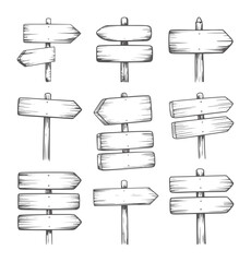 Black and white collection of wooden directional signs signpost vintage retro © Mehedi