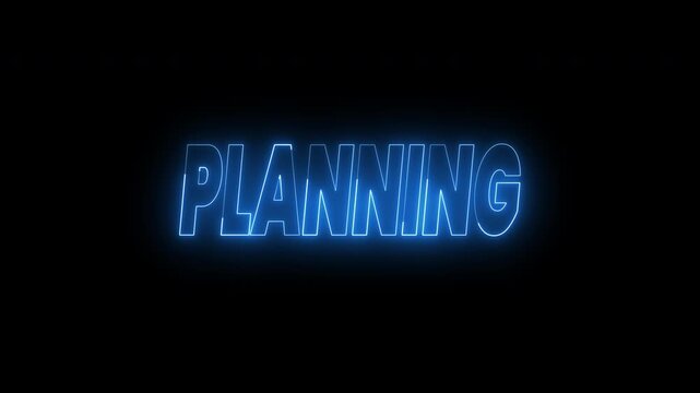 Planning and optimization text animation on black background. 4k animated typography great for opener videos, marketing materials, social media graphics, and business presentations.