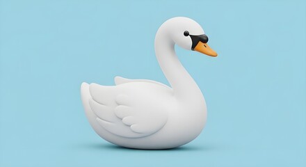 Obraz premium Gemini said This 3D white swan character appears serene and elegant on a blue background. The minimalist design, with its smooth body, creates a clean, peaceful, and highly aesthetic impression.