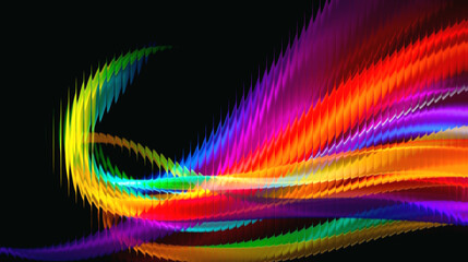 Vibrant rainbow colored light trails on black background © Alhussani