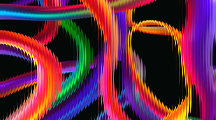 Vibrant colorful neon light trails on black background © Alhussani