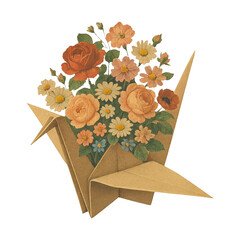 Naklejka premium PNG Origami crane floral arrangement