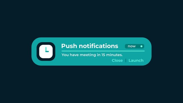 Push Notification with Meeting Reminder on Smart Phone. Seamless Loops. All data on the Footage are Fictional, Created Especially for This Concept