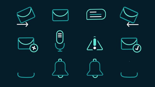 Notification icons animation push message announcement inform set