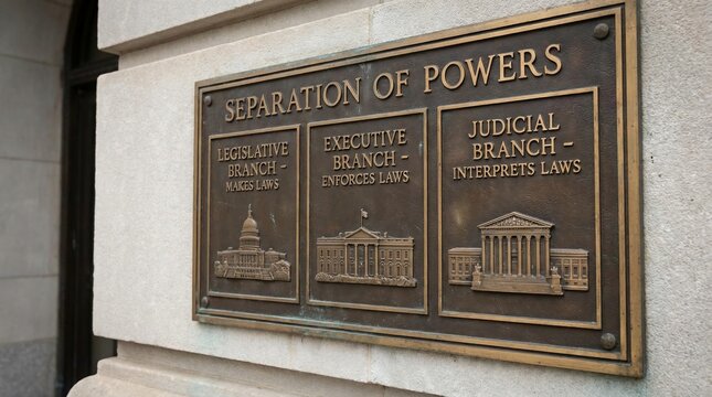 Bronze Plaque Explaining the Separation of Powers in American Government.