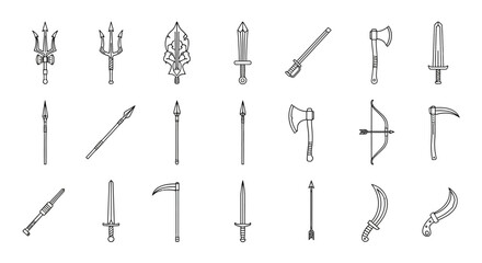 Naklejka premium Ancient Weapons Collection: Swords, Spears, Axes, Bow, Trident, Scythe