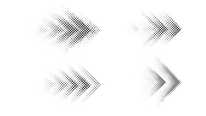 Halftone arrow particle vector set, abstract geometric dotted arrows showing forward motion direction on white backdrop, modern minimal design for navigation icons, infographics, © gd-house
