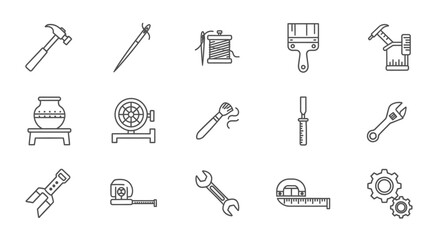 Collection of Handcrafted Tools and Craft Supplies Icons