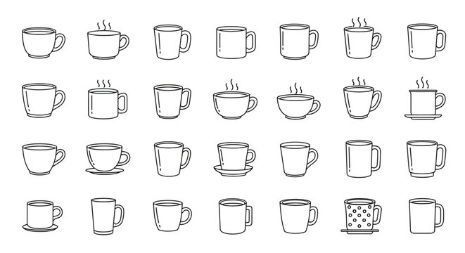 Collection of Hand-Drawn Coffee Mug Icons and Symbols