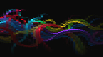 Vibrant multicolored light trails on black background © Alhussani