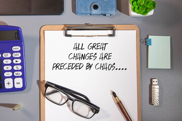 Clarity, Precedes, Success write on sticky notes isolated on office desk