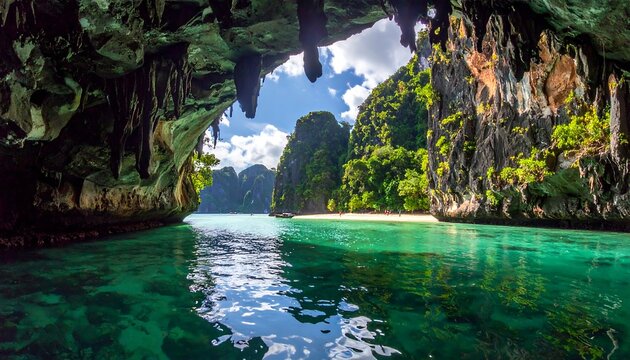 Stunning Hidden Beach Paradise in Thailands Phang Nga Bay.