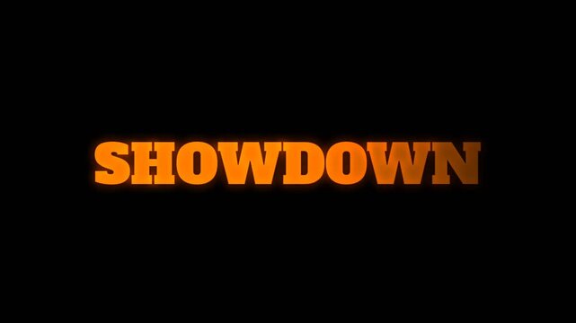 Bold orange showdown text animation on a dark background, creating a dramatic cinematic title often used for gaming, action, and competition themes.