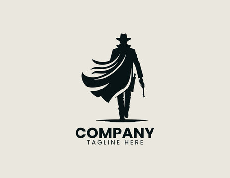 Western cowboy walking away in clean modern vintage vector illustration style