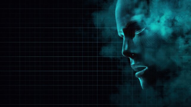 Cinematic Dark Tech Background Features Glowing Alien Outline Emerging From Digital Grid in Fintech Disruption Concept