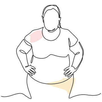 Overweight women one line drawing. Overweight women single line illustration. Overweight women minimalist line art. Overweight women vector art