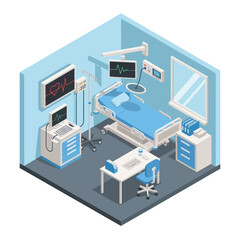 Obraz premium Hospital Room with Medical Equipment and Furniture.