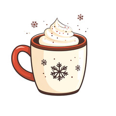 Pixel Art Mug with Creamy Topping and Snowflake Design on White Background