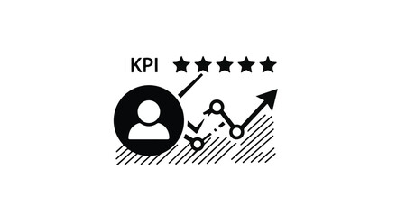 Obraz premium KPI business performance metrics icon with person silhouette and star ratings for customer satisfaction and growth success