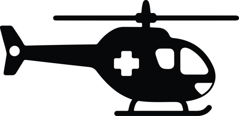 Silhouette medical emergency rescue helicopter isolated on white background vector illustration
