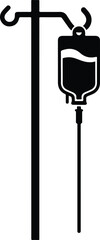 Silhouette medical IV drip bag hanging on a stand vector illustration