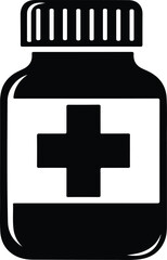 Silhouette medical medicine bottle icon with cross symbol on label vector illustration
